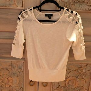 BCX White Crochet Long Sleeve